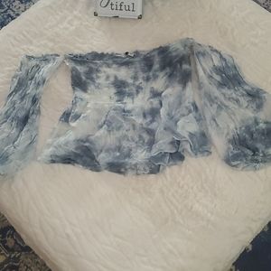 Tie Die smocked off shoulder top
